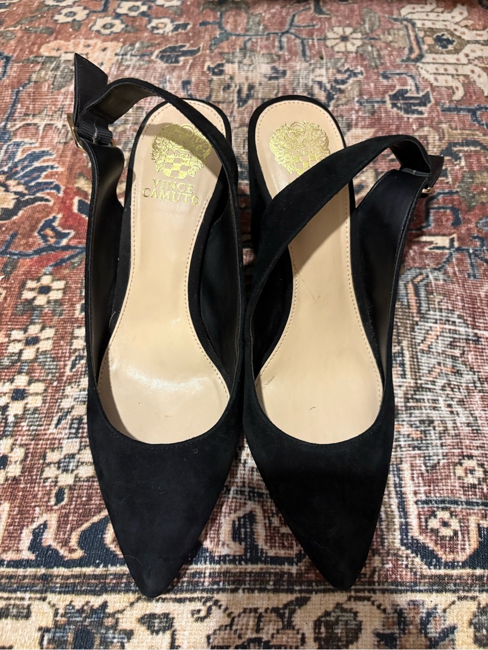 Classic Black Suede Slingback Block Heel Pumps - Picture 2 of 6
